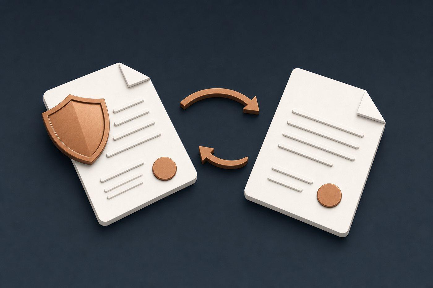 Contrat d'assurance de prêt, notice d'information et courrier de substitution posés sur une table